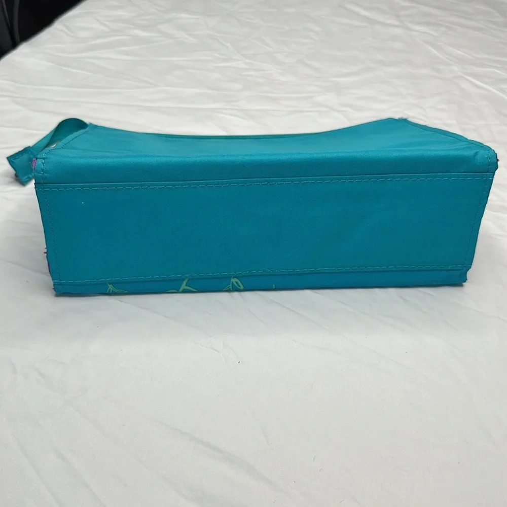 Lancôme Pink and Blue Floral Cosmetic Bag with Paris Text. 9” long x 6” tall.